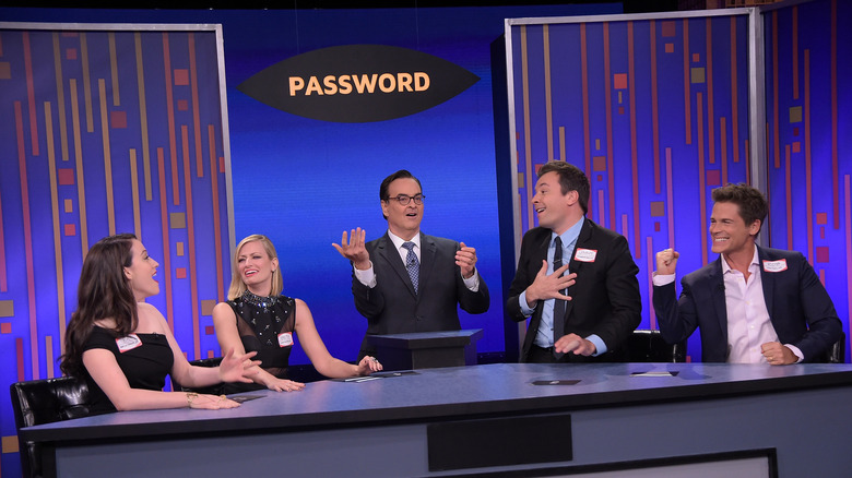 Jimmy Fallon, Rob Lowe, and three other people participate in a game of Password