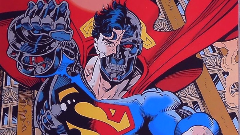 Cyborg Superman flying with his cybernetic parts exposed