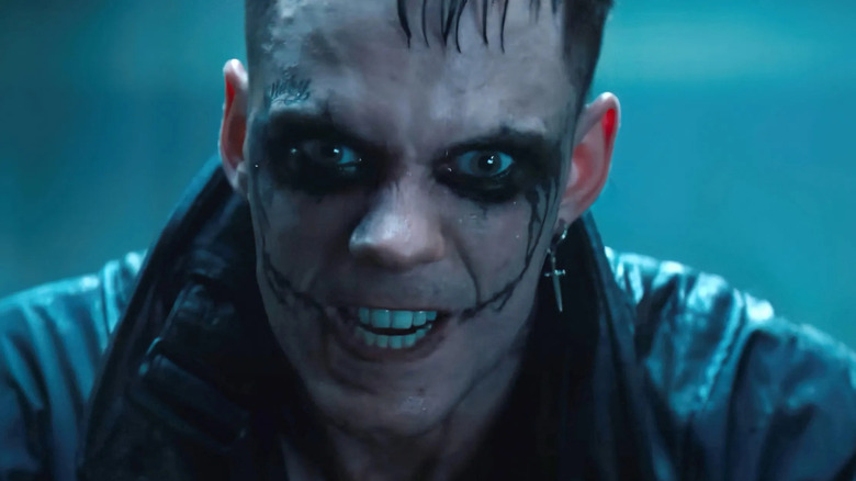 Eric snarls in the rain in "The Crow" (2024)