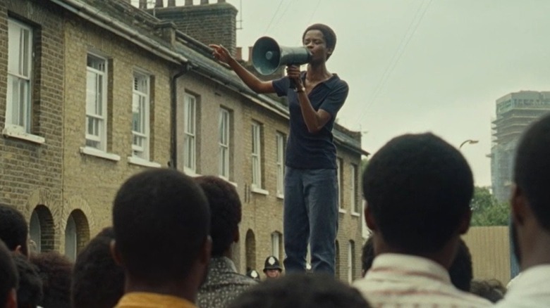 Letitia Wright protesting in Mangrove