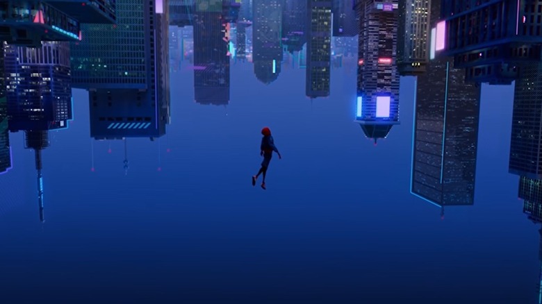 Spider Man over cityscape 