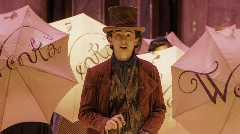 Willy Wonka with umbrellas