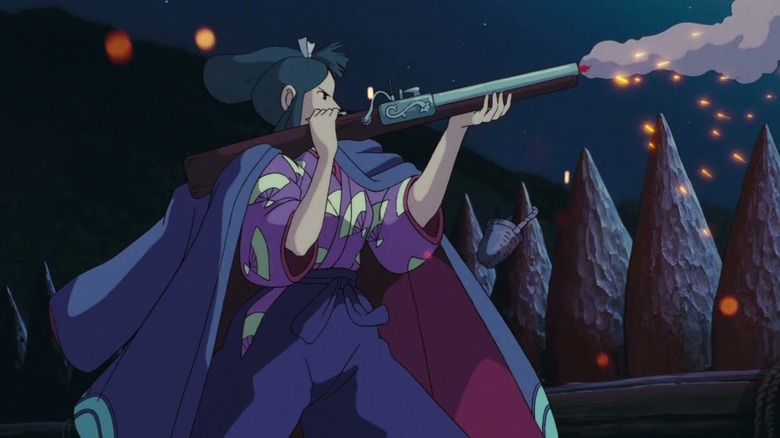 Lady Eboshi shoots a gun