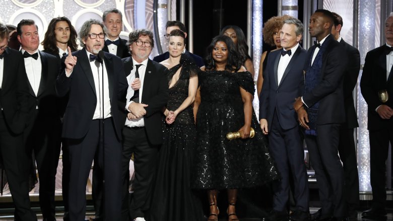 Peter Farrelly accepting the Golden Globe for Green Book