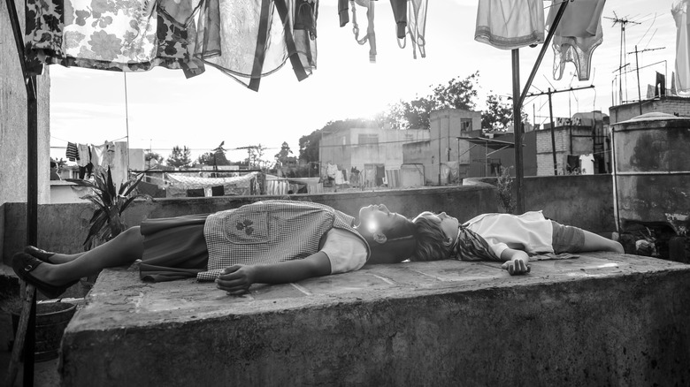 Cleo and boy laying on roof