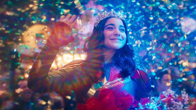 Kamala Khan waving amid confetti