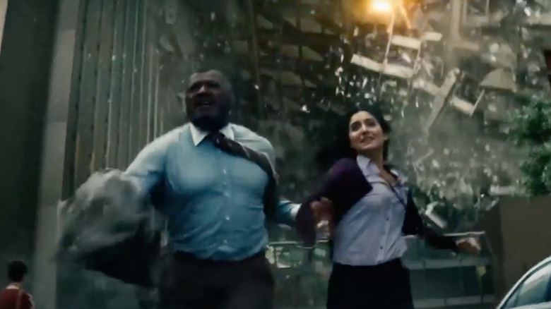 Laurence Fishburne and Rebecca Buller in "Man of Steel"