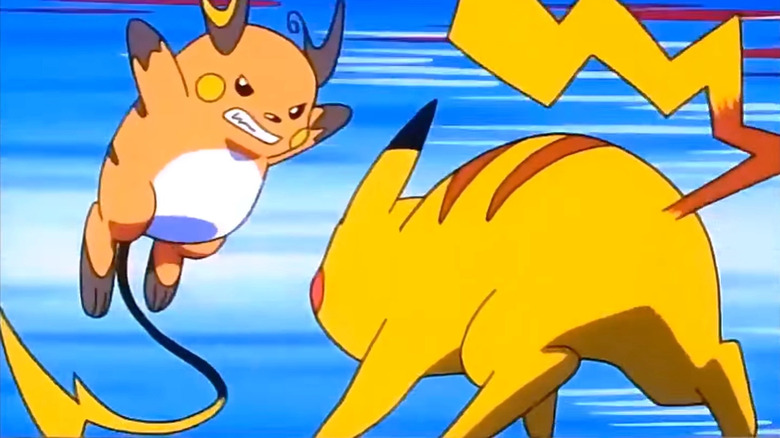 Pikachu battling Raichu