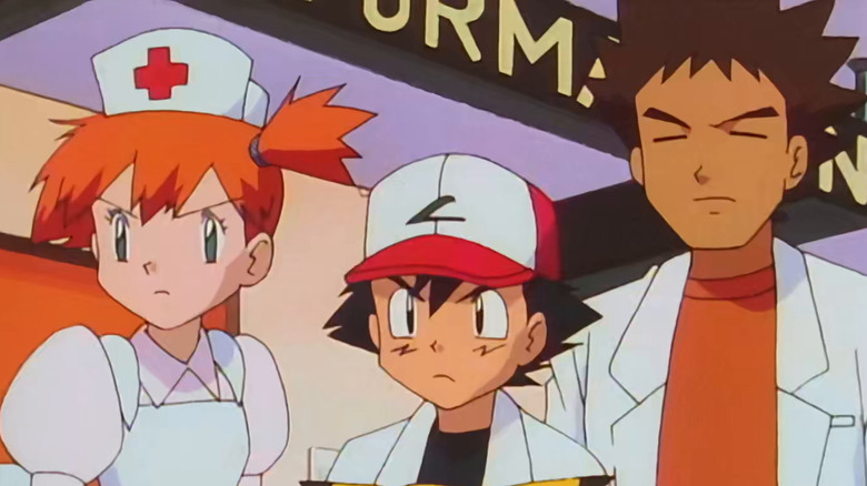 Ash, Misty, Brock dressed as nurses