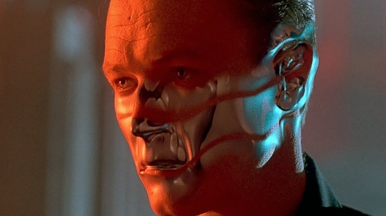 The T-1000's liquid metal is exposed