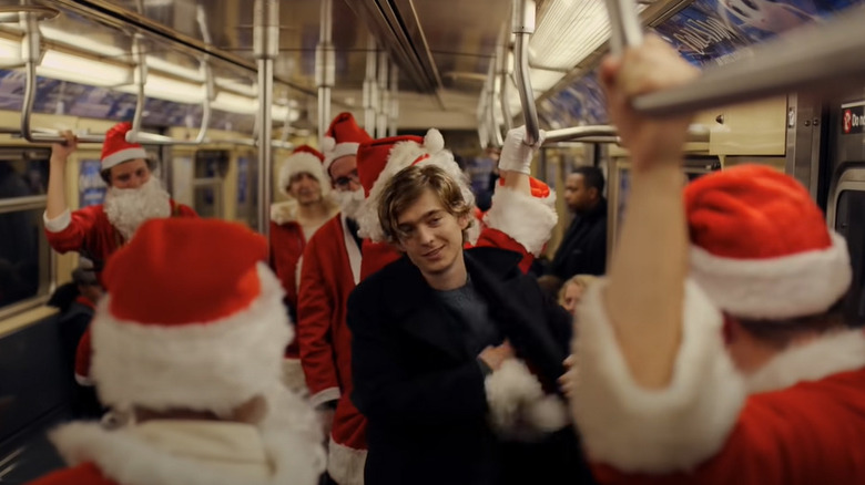 Dash and Santas on subway