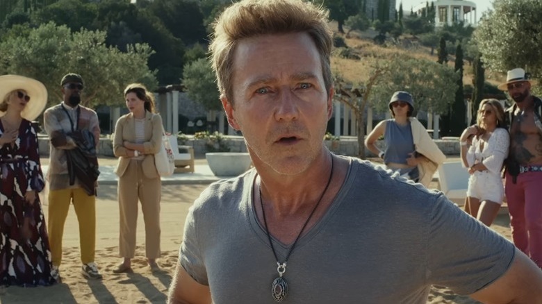 Edward Norton shocked as Miles Bron in Glass Onion