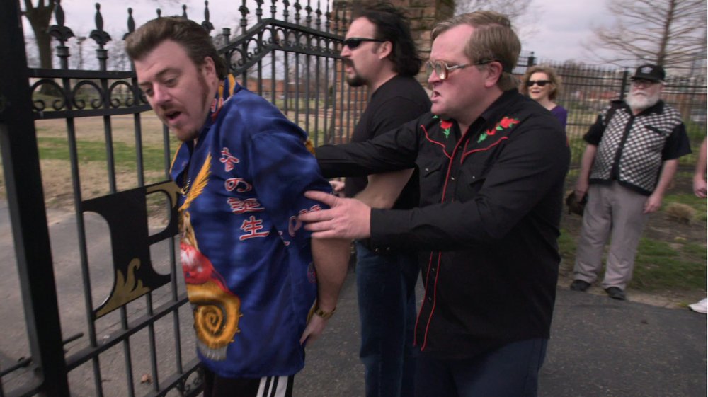 Mike Smith, Robb Wells, and John Paul Tremblay as Bubbles, Ricky, and Julian on Trailer Park Boys