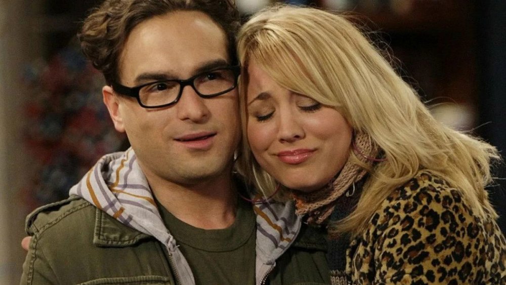 Johnny Galecki and Kaley Cuoco as Leonard and Penny on The Big Bang Theory