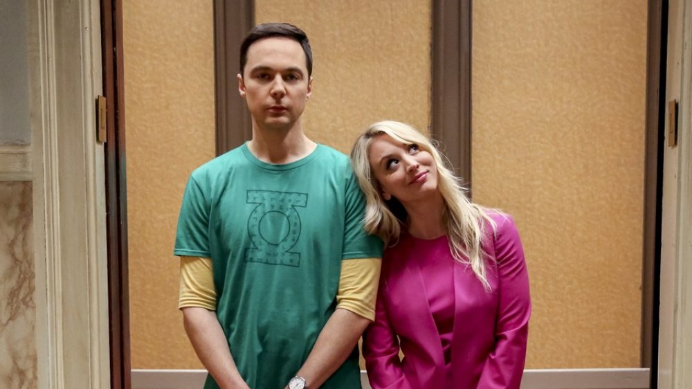 Jim Parsons and Kaley Cuoco as Sheldon and Penny on The Big Bang Theory