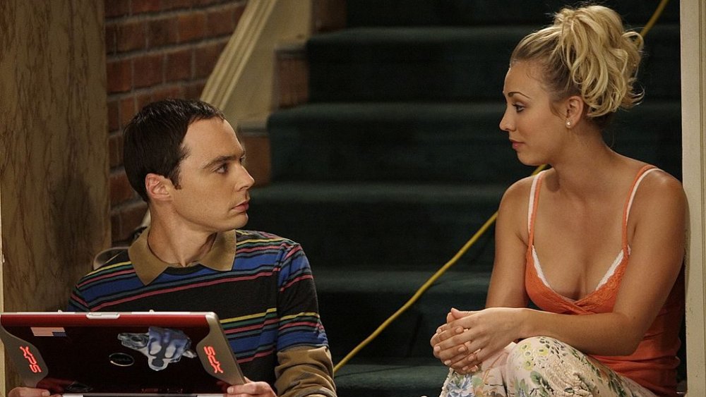 Jim Parsons and Kaley Cuoco as Sheldon and Penny on The Big Bang Theory