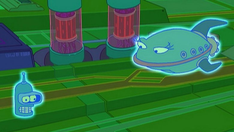 Bender and the Planet Express ship from Futurama