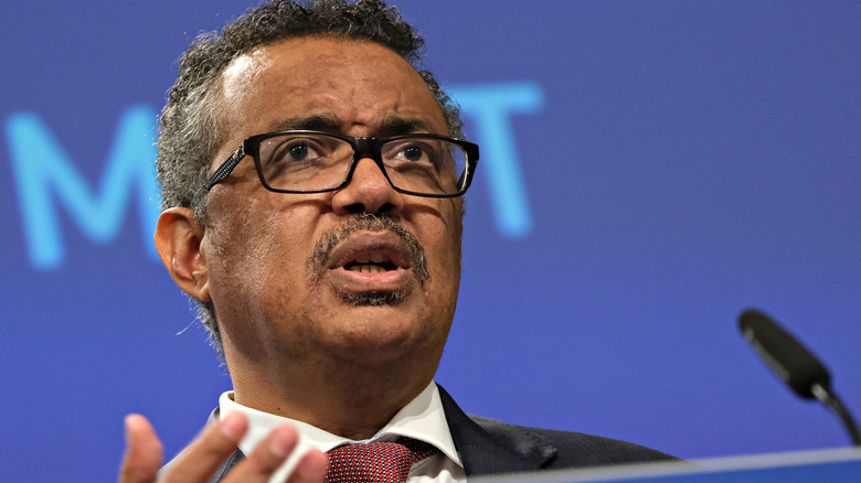 Tedros Adhanom Ghebreyesus giving a presentation