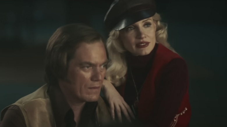 Michael Shannon and Jessica Chastain standing together in George & Tammy 