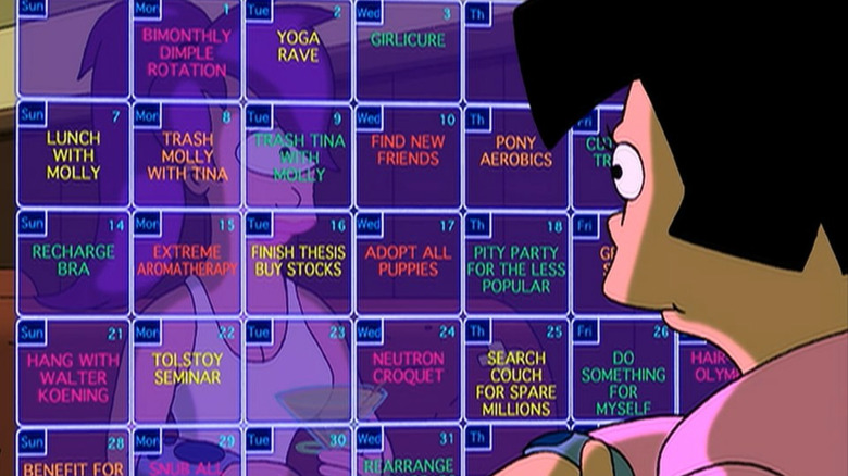 Amy looking at her calendar in Futurama 