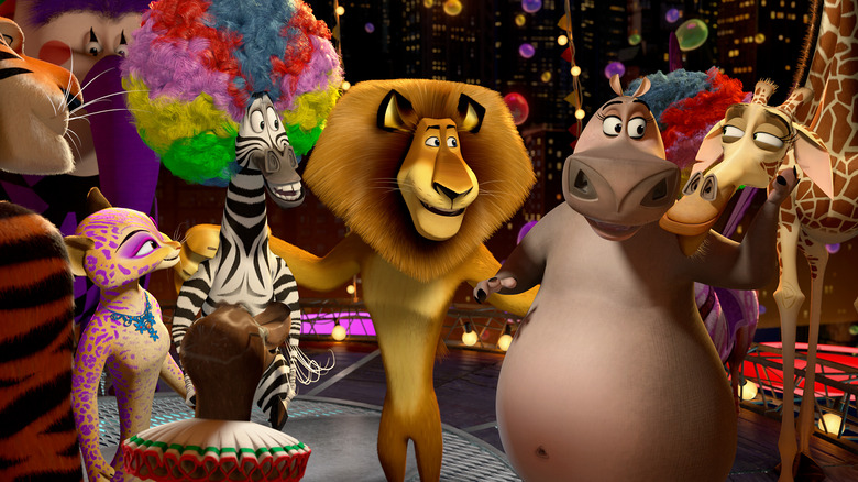 Alex, Gloria, Marty, Melman, and circus animals