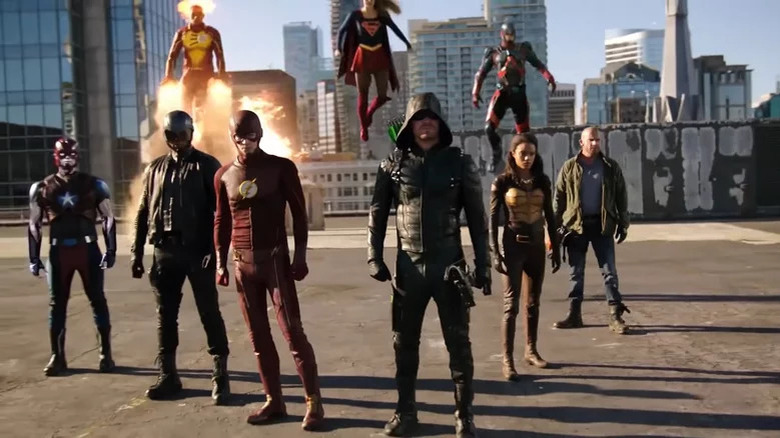 The Flash and Green Arrow with other heroes