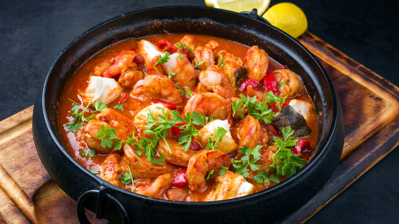 Cioppino in cast iron bowl