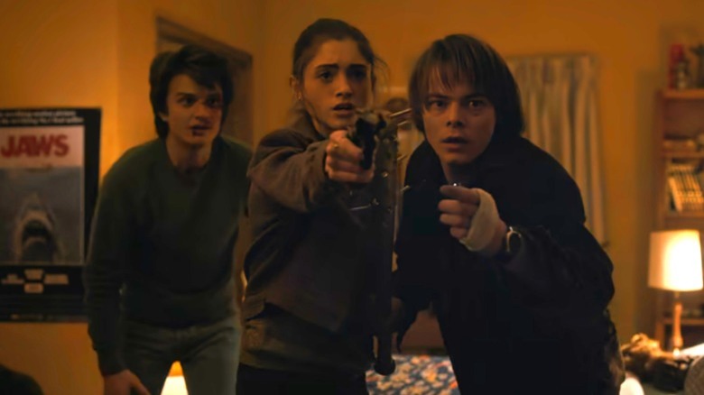 Nancy, Jonathan, and Steve fight a Demagorgon in the last episode of Season 1 of Stranger Things