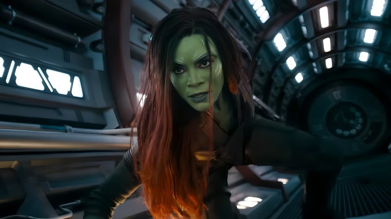 Gamora stands ready in hallway