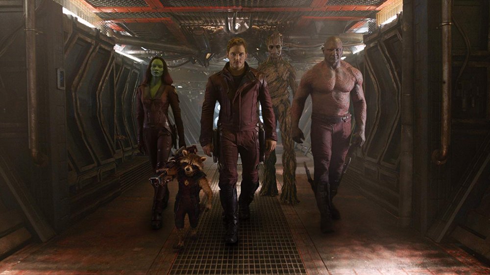 Zoe Saldana, Dave Bautista, and Chris Pratt in Guardians of the Galaxy