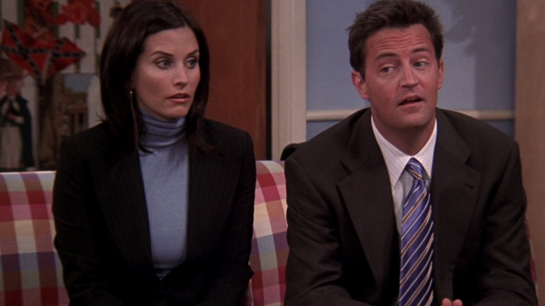 Monica Geller and Chandler Bing surprised on Friends