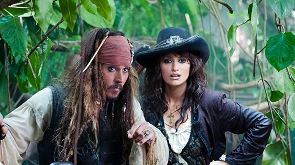 Johnny Depp as Jack Sparrow and Penelope Cruz as Angelica in Pirates of the Caribbean: On Stranger Tides