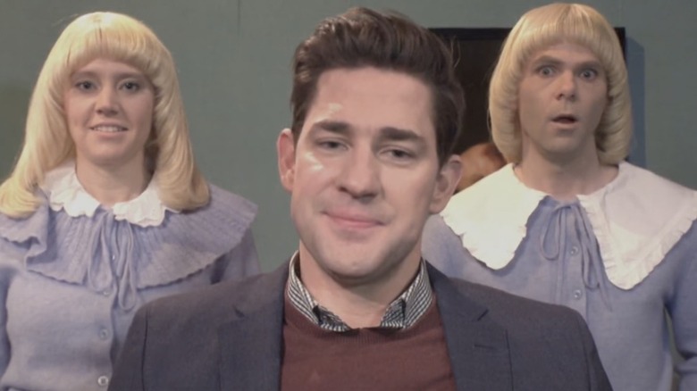 Mikey Day, Kate McKinnon, John Krasinski in "Twins" on SNL