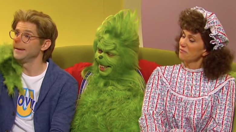 Mikey Day, Pete Davidson, and Kristen Wiig in "The Grinch" on SNL