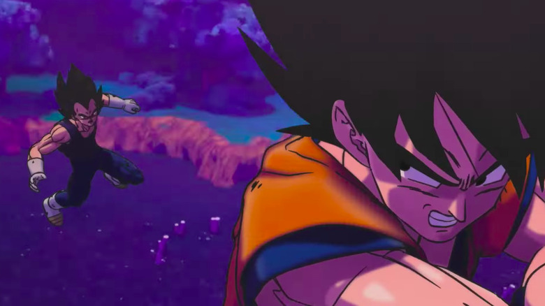 Goku looks back at Vegeta