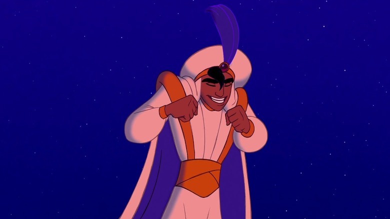 Aladdin celebrating after kissing Jasmine