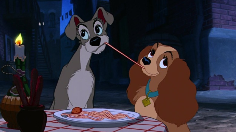 Lady and the Tramp sharing spaghetti