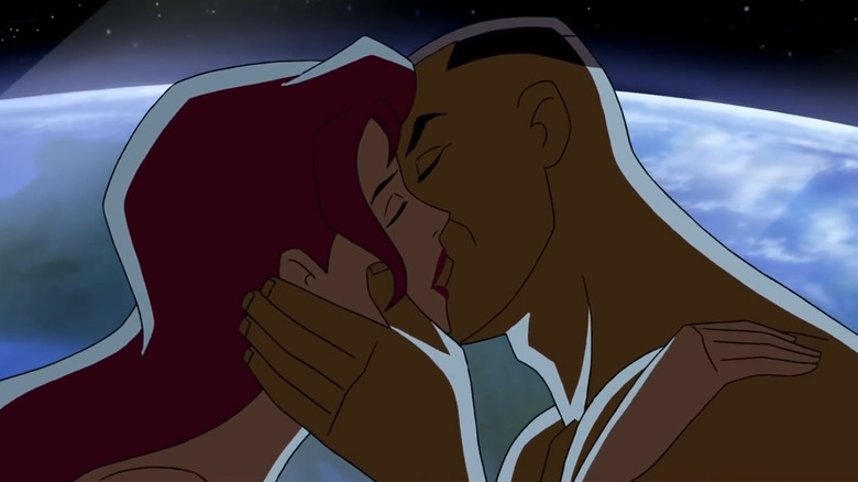 Green Lantern and Hawkgirl kiss