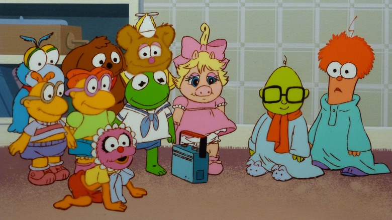 The Muppet Babies gathered around a radio