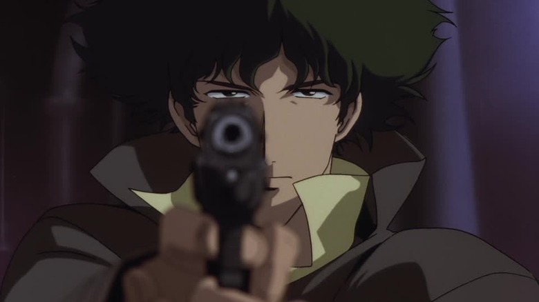 Spike Spiegel pointing gun forward