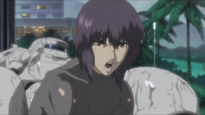 Motoko Kusanagi yelling in rain