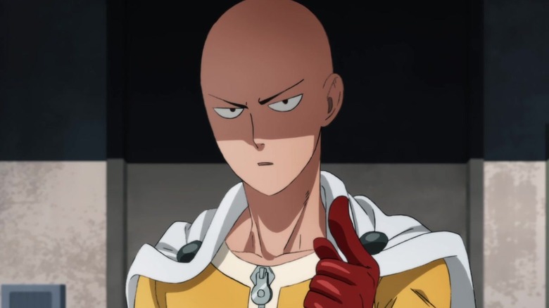 Saitama angrily points forward