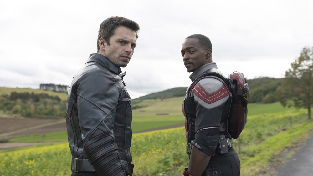 Bucky Barnes and Sam Wilson looking over their shoulders