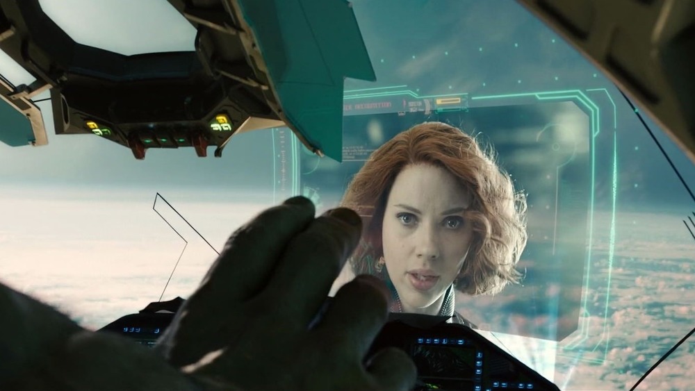 Mark Ruffalo as the Hulk and Scarlett Johansson as Natasha Romanoff in "Avengers: Age of Ultron"