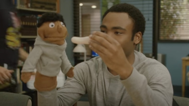 Donald Glover and Troy puppet on Community blooper