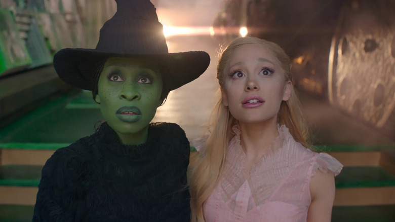 Elphaba and Galinda looking out in wonder in Wicked (2024)