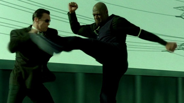 Agent and Morpheus fighting