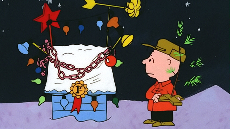 Charlie Brown with Christmas decorations