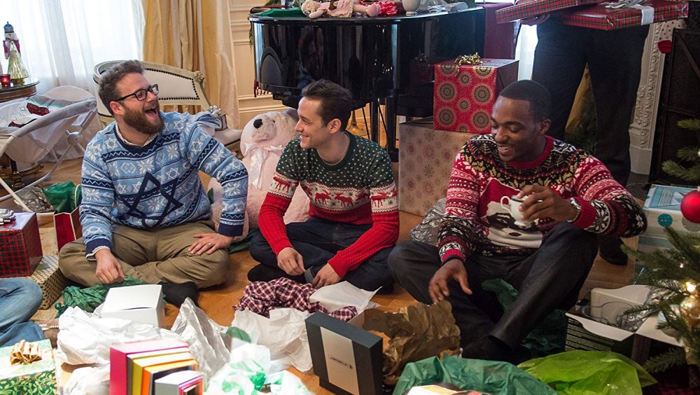 Seth Rogen, Joseph Gordon-Levitt, and Anthony Mackie in The Night Before