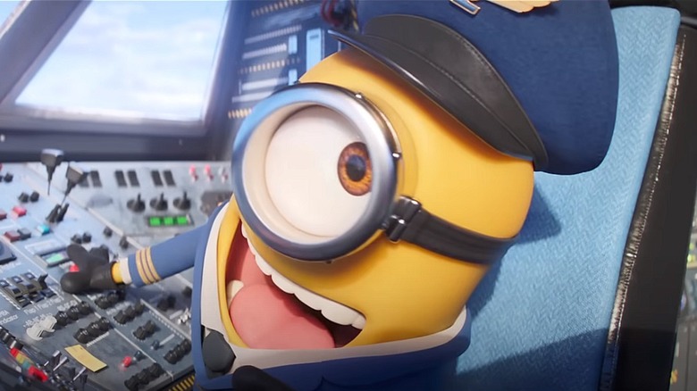 Minion flying plane sticking out tongue